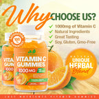 Vitamin C 1000mg Gummies – Chewable Multivitamin for Adults & Kids | Maximum Strength Immune Support with Vitamins A & E, Zinc, Magnesium & More – Natural Orange Flavor – Gluten Free, Non-GMO