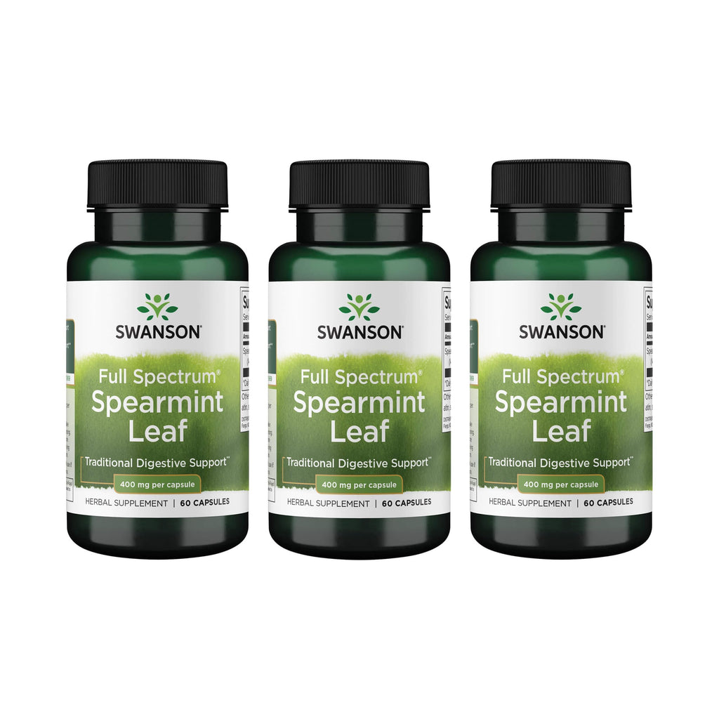 Swanson Spearmint Leaf Full Spectrum, 400 mg, 60 Capsules | For Digestive-Comfort-Seeking Adults, 400 mg Mentha Spicata, a Time-Honored Herb for Digestive Health