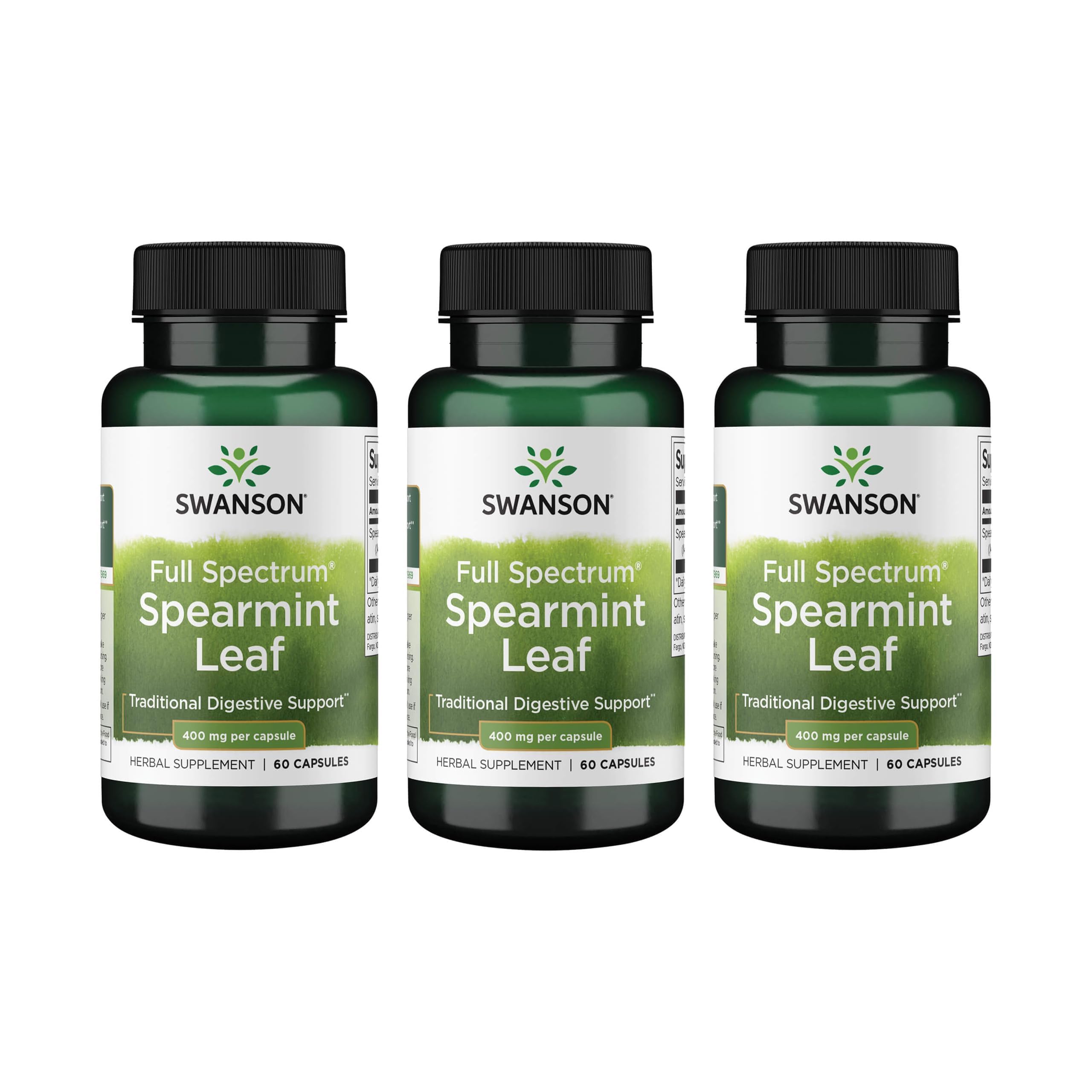 Swanson Spearmint Leaf Full Spectrum, 400 mg, 60 Capsules | For Digestive-Comfort-Seeking Adults, 400 mg Mentha Spicata, a Time-Honored Herb for Digestive Health