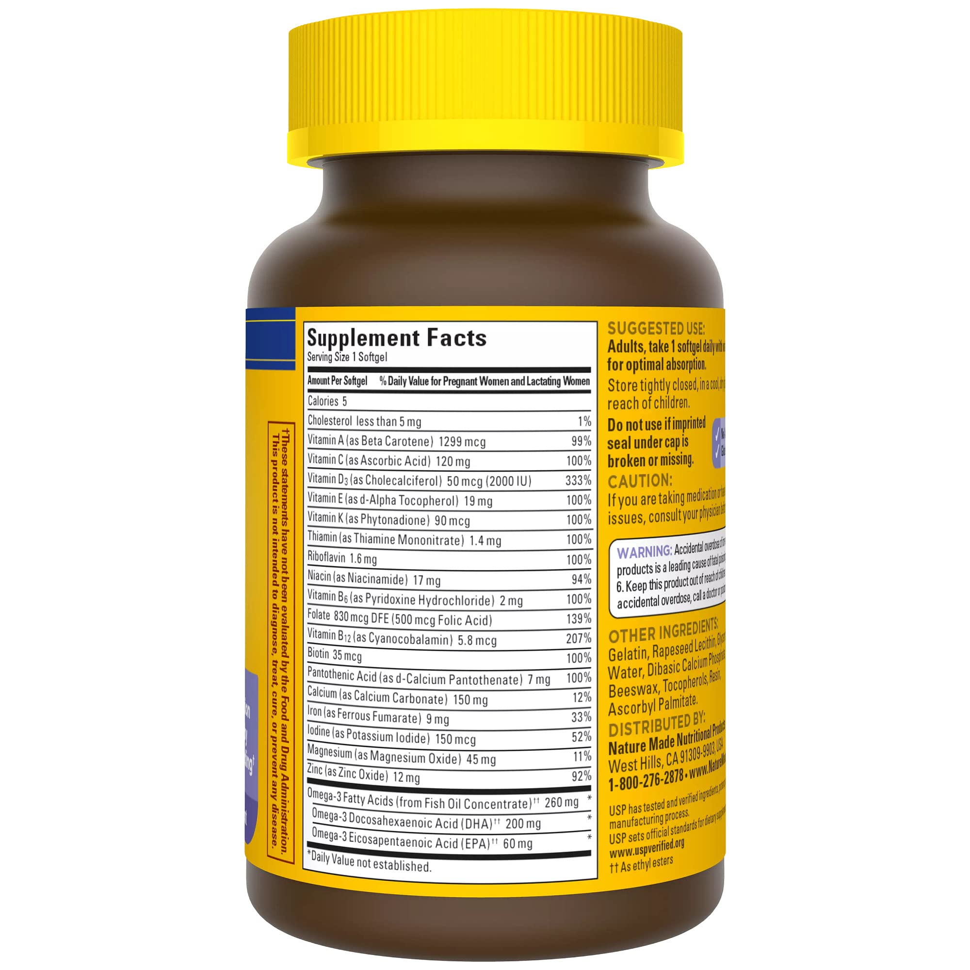 Nature Made Postnatal Multivitamin + DHA 200 mg, 60 Softgels | Postnatal Vitamins for Women, Includes Iron, Vitamin D3, Calcium, Iodine and More for Breastfeeding Moms, 60 Day Supply