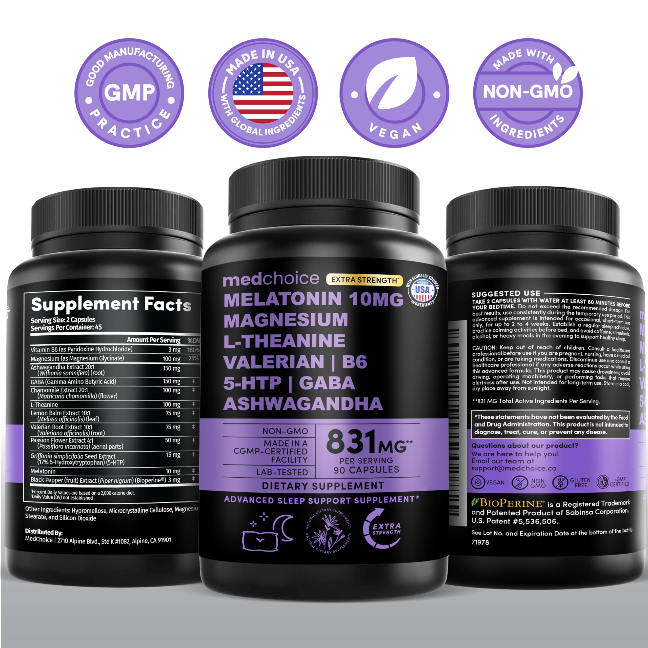 12-in-1 Melatonin Sleep Capsules - 10mg Melatonin Extra Strength with Magnesium and Balanced Blend of Ashwagandha, GABA, Chamomile Extract, L-Theanine & Valerian Root 10:1 Extract (90ct, Pack of 2)