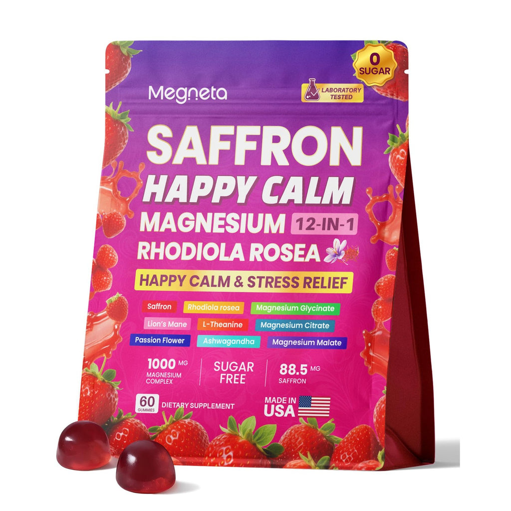 Saffron Gummies Happy Calm, Magnesium Gummies for Women & Men