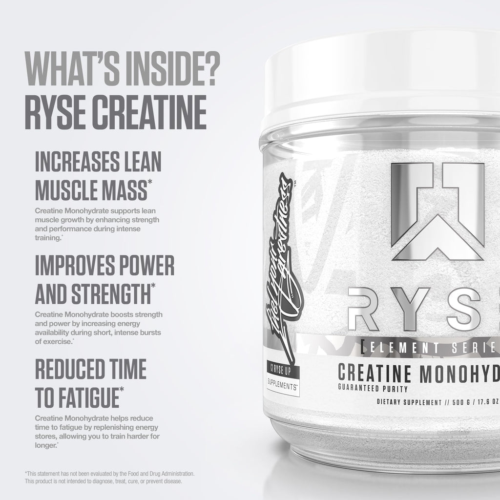 Ryse Creatine Monohydrate Powder - Unflavored - Supports Men & Women Lean Muscle Growth, Strength, Power, and Endurance - Helps Reduce Fatigue and Improve Workout Recovery - 100 Servings