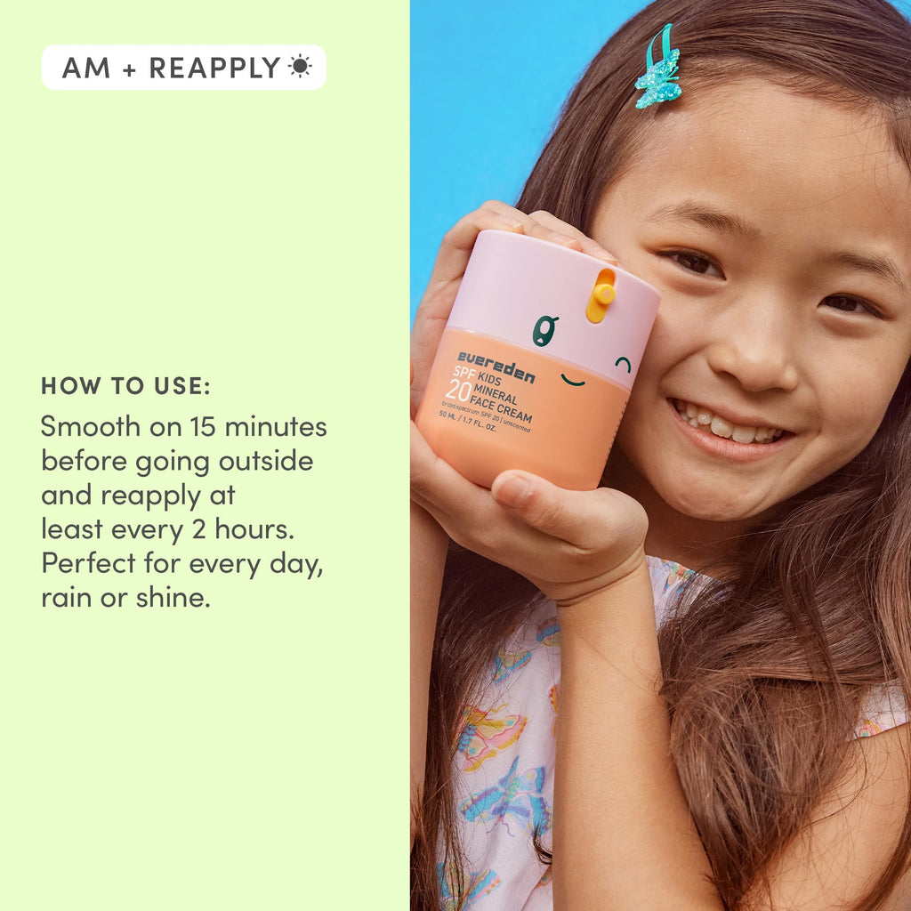 Evereden Kids Mineral Face Cream SPF 20, Dermatologist-Tested, Zinc Oxide | Kids Daily Sunscreen with Vitamin B5, 100% Mineral UV Filter, Fragrance-Free, Clean, Vegan, No Phenoxyethanol, FSA Eligible