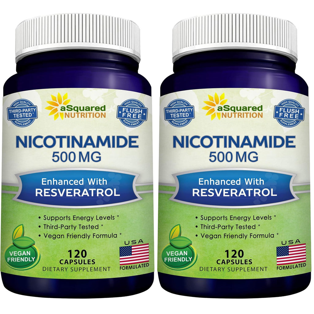 Nicotinamide with Resveratrol - 120 Capsules - Vitamin B3 500mg Supplement | Nicotinamide 500mg (Niacinamide Flush Free) - Vit B3 Pills to Support NAD, Skin Cell Health & Energy