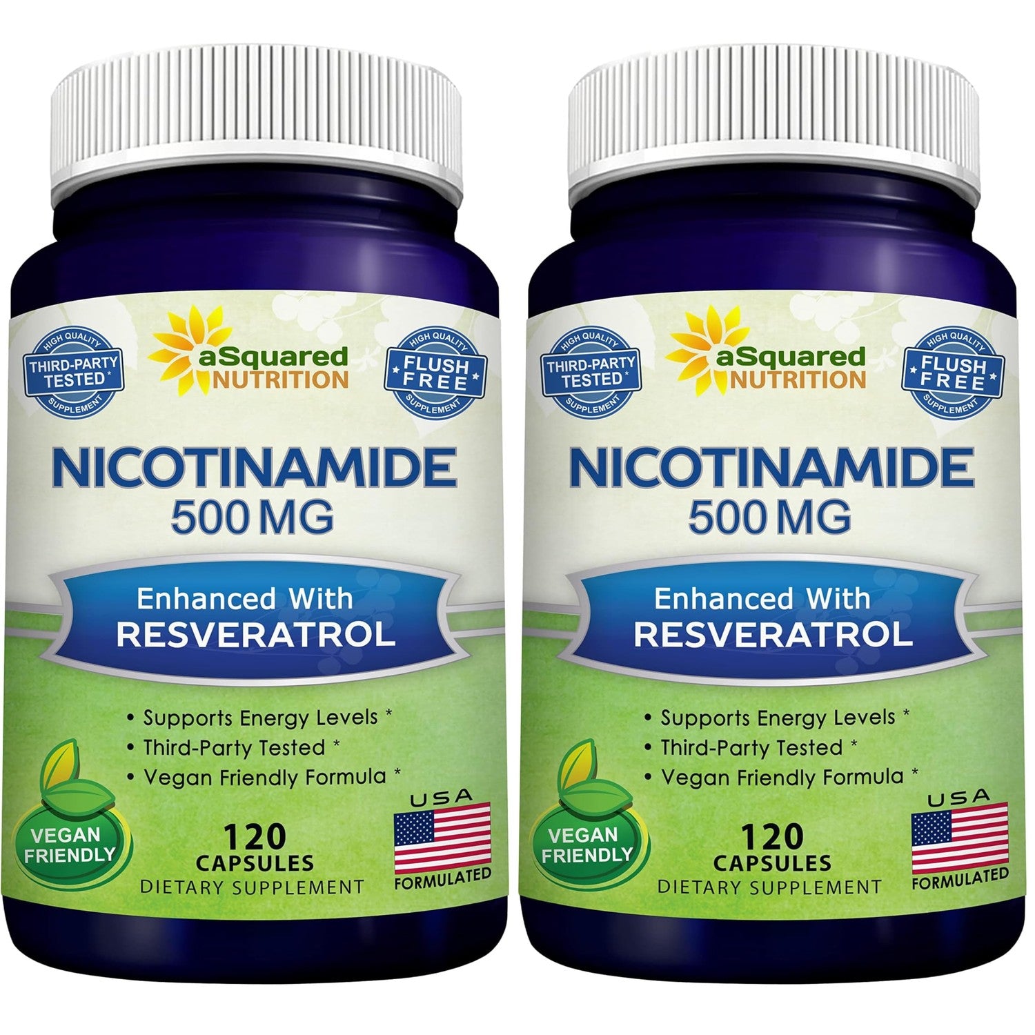 Nicotinamide with Resveratrol - 120 Capsules - Vitamin B3 500mg Supplement | Nicotinamide 500mg (Niacinamide Flush Free) - Vit B3 Pills to Support NAD, Skin Cell Health & Energy