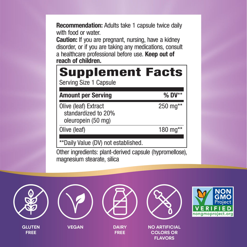 Buy now Nature's Way Olive Leaf, Premium Extract, Supports Heart Health*, 20% Oleuropein, 250 mg per serving, Non-GMO Project Verified, 60 Vegan Capsules (Packaging May Vary) at indiglob india