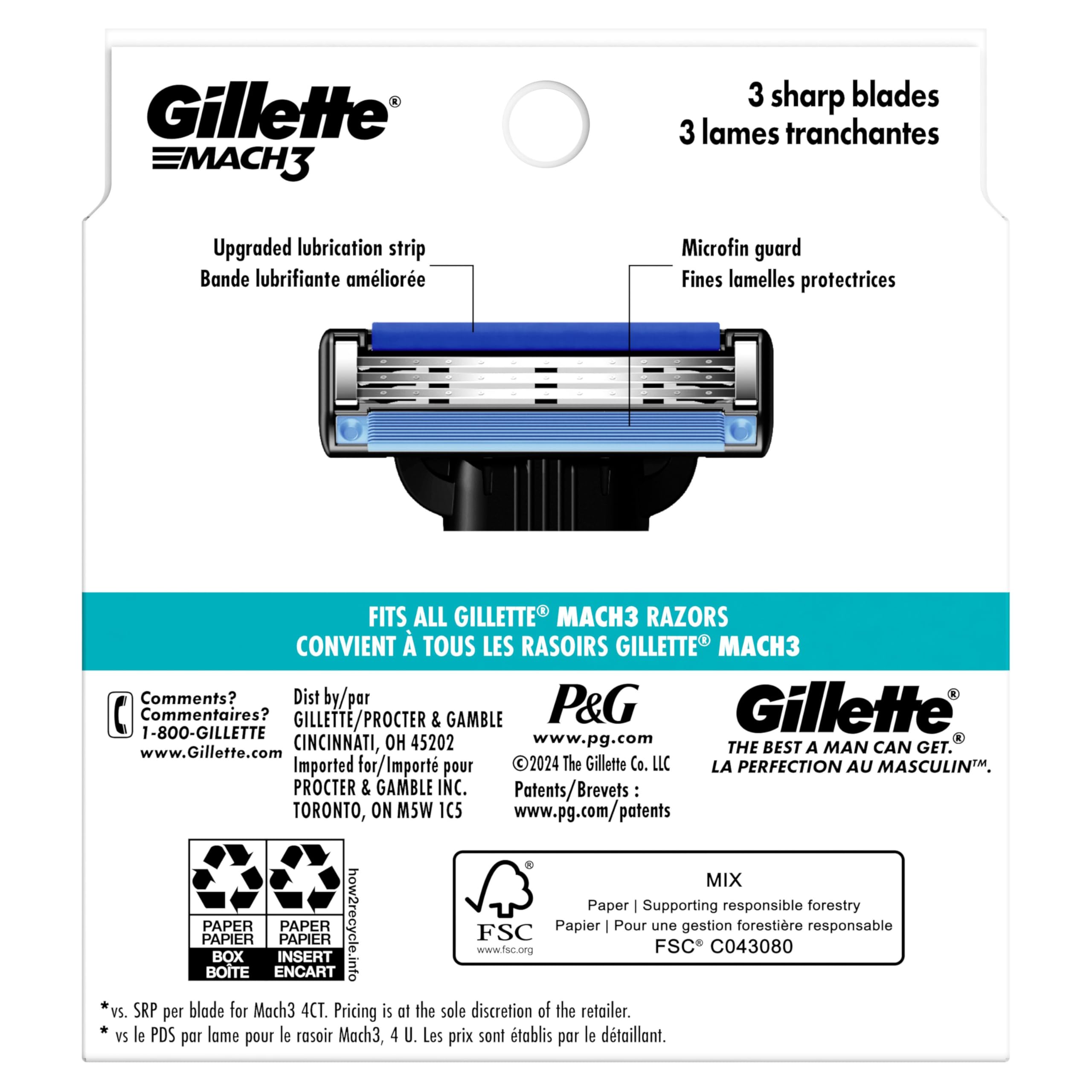 Gillette Mach3 Razor Refills for Men, 12 Razor Blade Refills