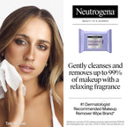 Neutrogena Night Calming Makeup Remover Face Wipes, 2 x 50 ct | Nighttime Cleansing Towelettes, Remove Sweat Dirt & Makeup, Hypoallergenic, 100% Plant Based Cloth