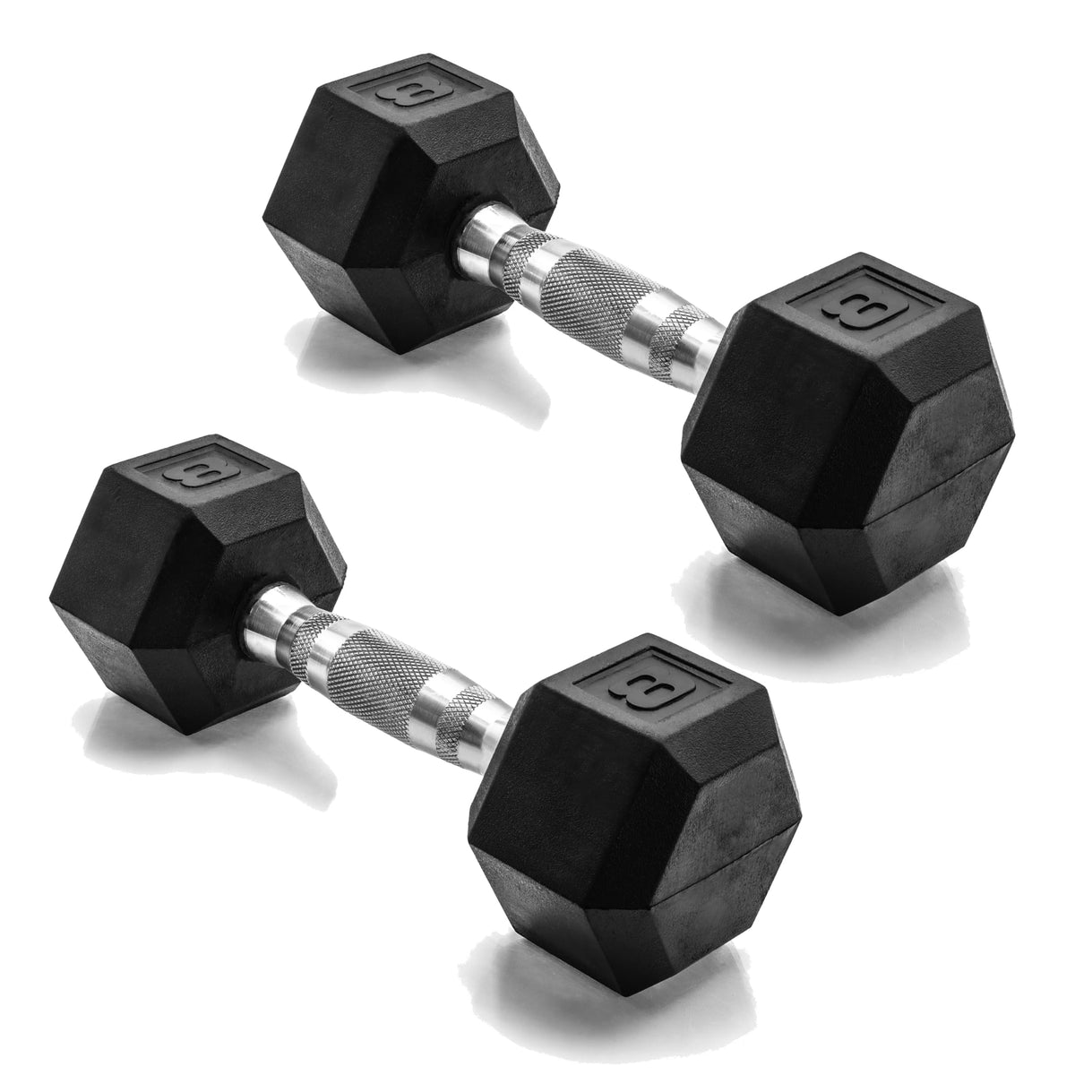 CAP 8 LB Rubber Coated Hex Dumbbell Weight, Rubber Hand Weights for Home Gym Strength Training, Chrome Handle, Pair