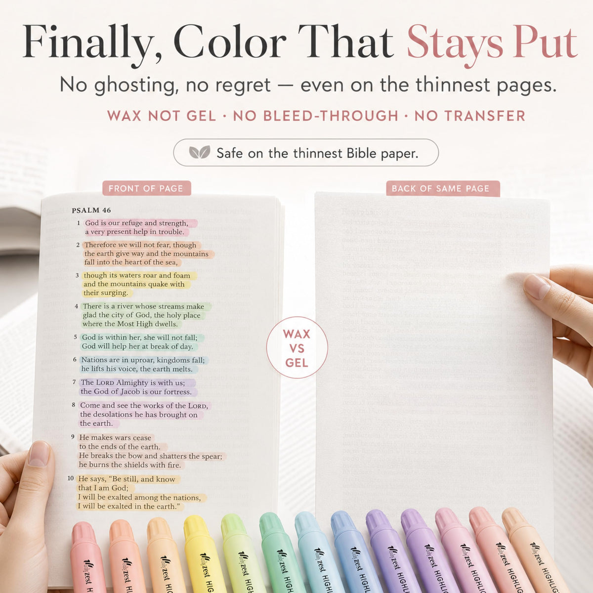 10 Pack Bible Safe Highlighters - Pastel Color, Wax Highlighters