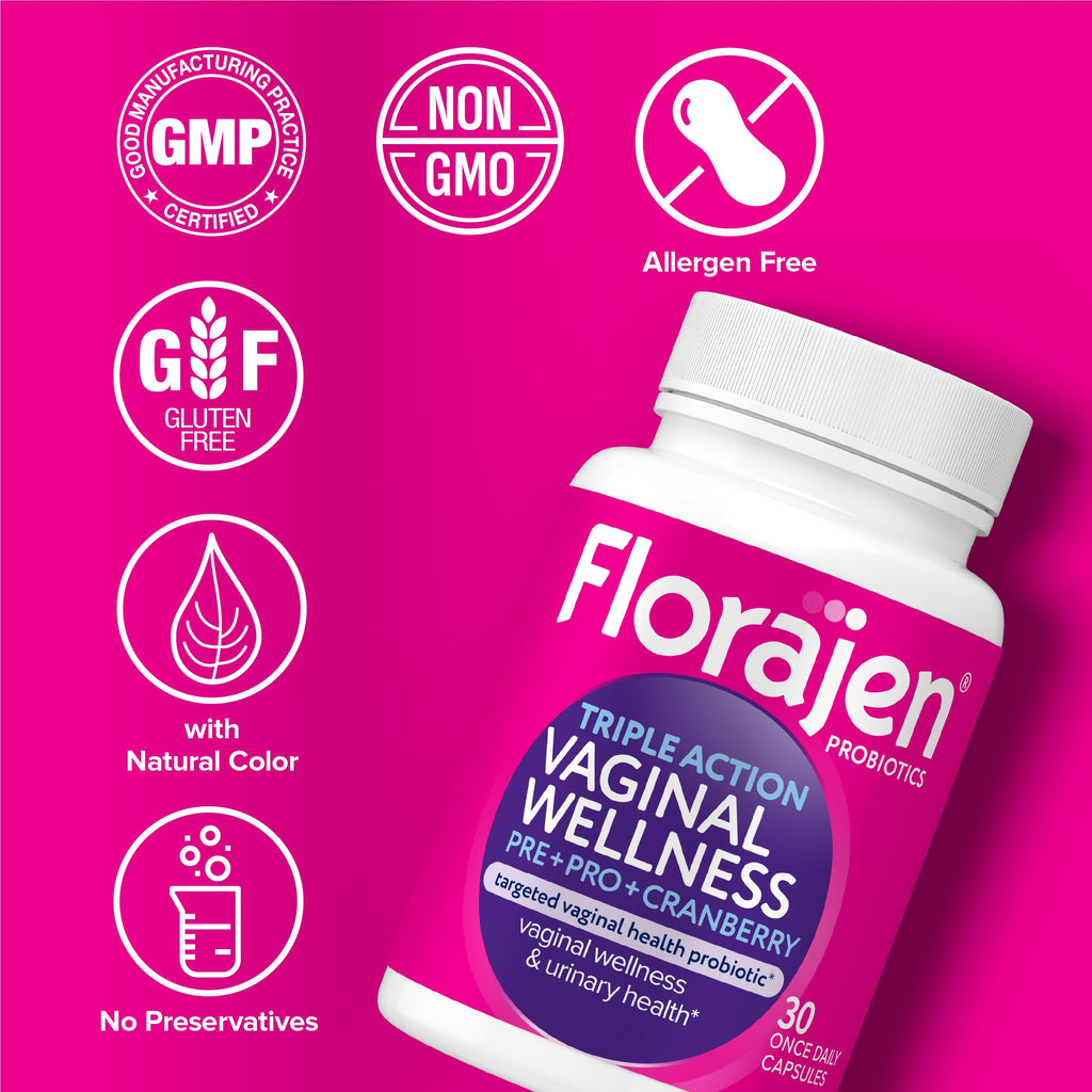 Florajen Women’s Probiotic with Cranberry, 30 Capsules | Prebiotic for Vaginal, Digestive, & Immune Support, Gut & Urinary Health, Vegan, Gluten-Free, Daily Wellness