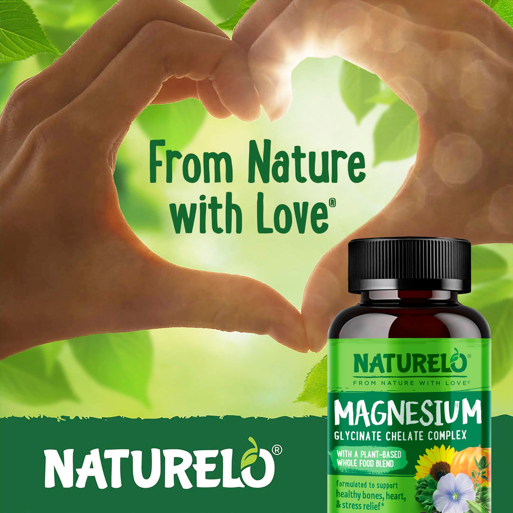 NATURELO Magnesium Glycinate Chelate Complex - 200 mg Magnesium, 120 Count | Support Sleep, Calm, Muscle Cramp & Stress Relief, Gluten Free, Non GMO, with Organic Vegetables