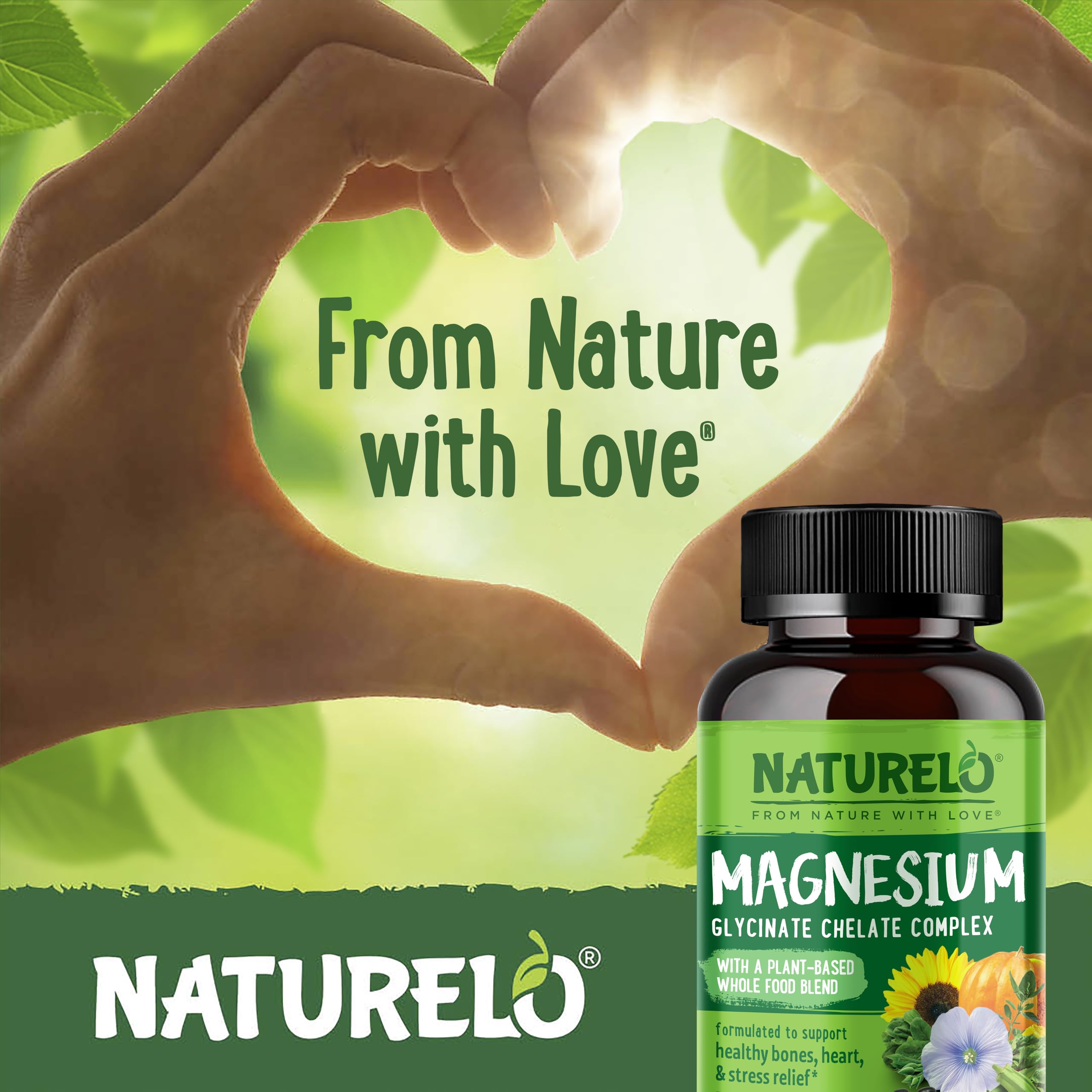 NATURELO Magnesium Glycinate Chelate Complex - 200 mg Magnesium, 120 Count | Support Sleep, Calm, Muscle Cramp & Stress Relief, Gluten Free, Non GMO, with Organic Vegetables