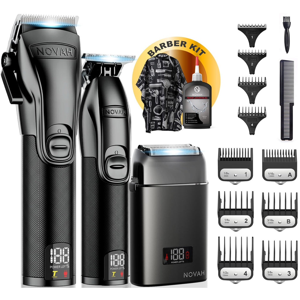 Novah Professional Barber Clippers and Trimmer Set - Foil Shaver Professional Hair Clippers for Men, Mens Cordless Hair Clipper for Barbers Haircut Kit, Fade
