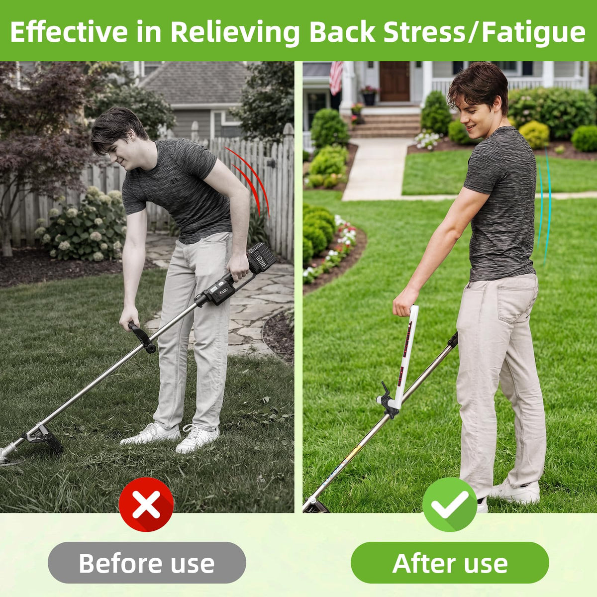 Upgraded Ergonomic Back Saver Weed Eater Handle, Universal String Trimmer Handle Extension, Weed Wacker Trimmer Handle Grip, Back Pain Relief for Lawn Care and Landscaping, 17.1in (Patented)