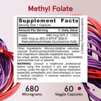 Jarrow Extra Strength Methyl Folate, Folate 400 mcg, 60 Capsules | Dietary Supplement for Cardiovascular and Neurologic Health Support, 60 Day Supply