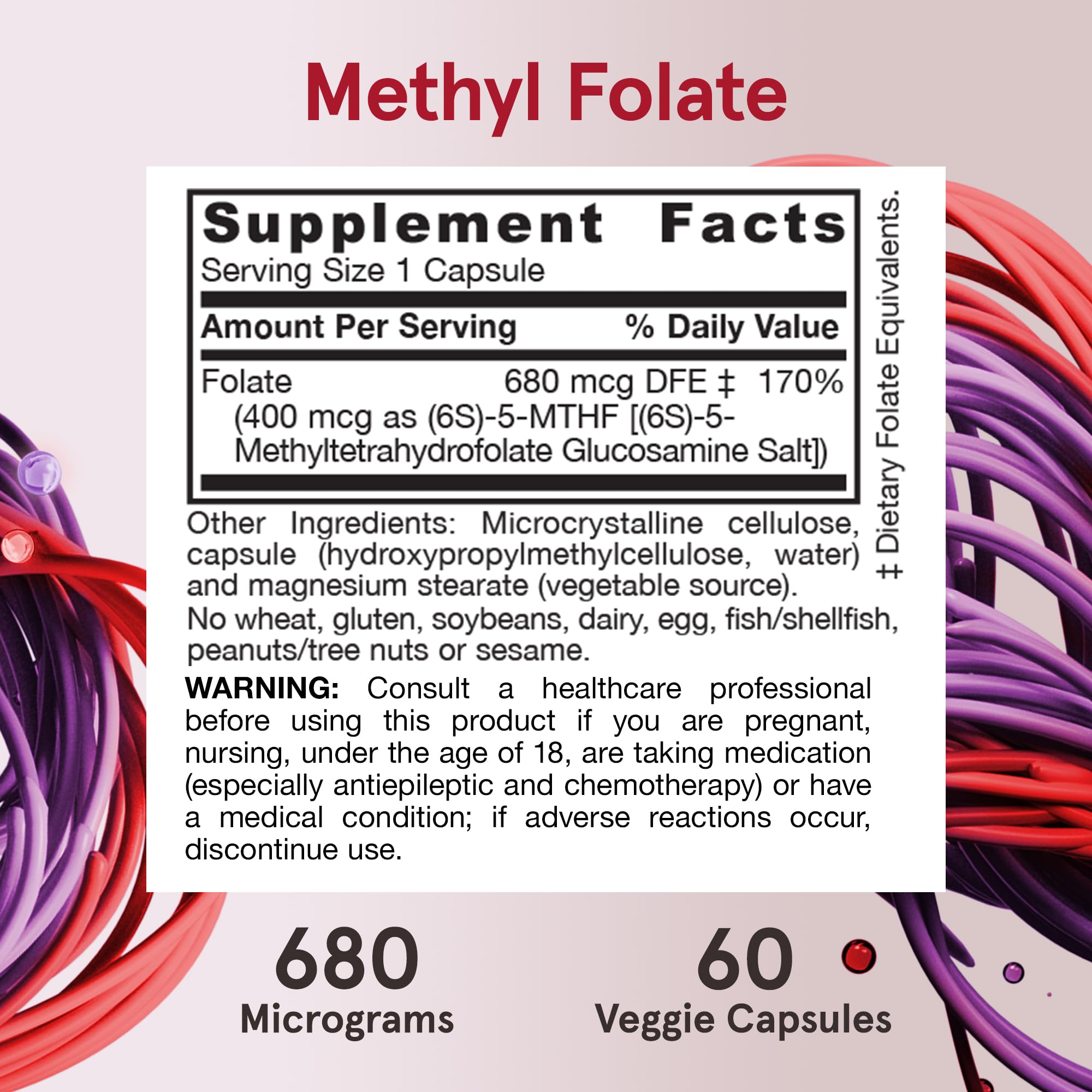 Jarrow Extra Strength Methyl Folate, Folate 400 mcg, 60 Capsules | Dietary Supplement for Cardiovascular and Neurologic Health Support, 60 Day Supply