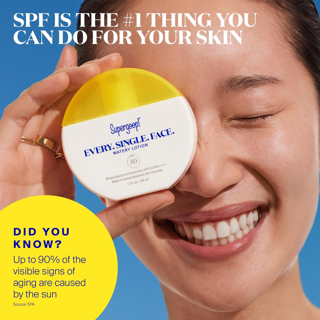 Buy now Supergoop! Every. Single. Face. Watery Lotion - 1.7 fl oz - Broad Spectrum SPF 50 PA++++ Sunscreen Lotion - Water & Sweat Resistant - All Skin Types at indiglob india