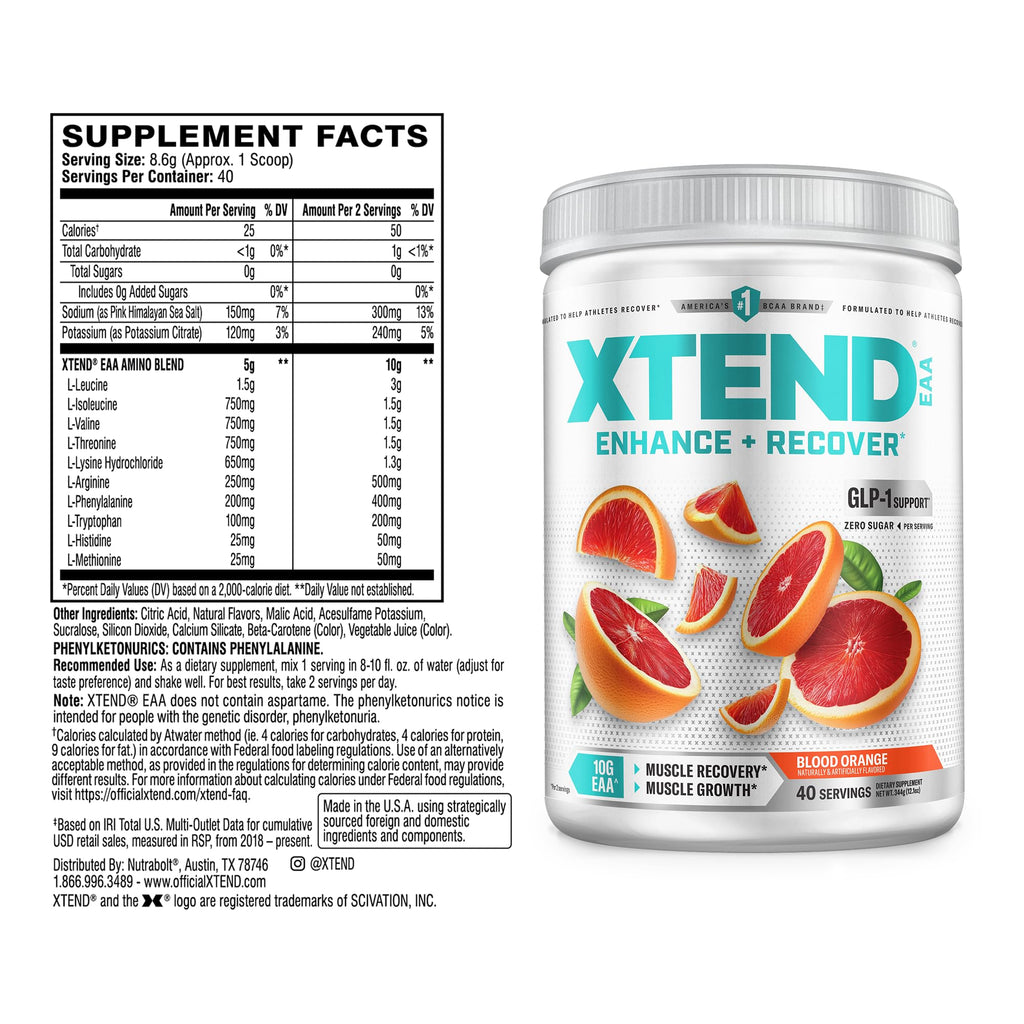 Xtend EAA + BCAA Powder with Zero Sugar, 10g EAAs, 40 Servings