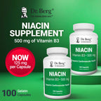 Dr. Berg Highly-Potent Niacin 500 mg – Now Only 125 mg per Capsule for Niacin Flush Tolerance Building – Gradually Increase to 500mg a Day – Vitamin B3 for Heart, Brain & Energy Support – 100 Capsules