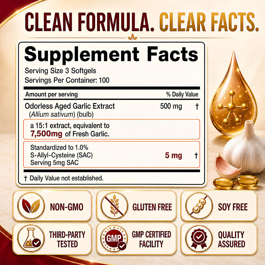 Pure Aged Garlic Extract Softgels, Odorless Garlic Supplement, 24-Month Naturally Aged with Standardized SAC, Heart Health, Immune & Antioxidant Support, 300 Count (2)