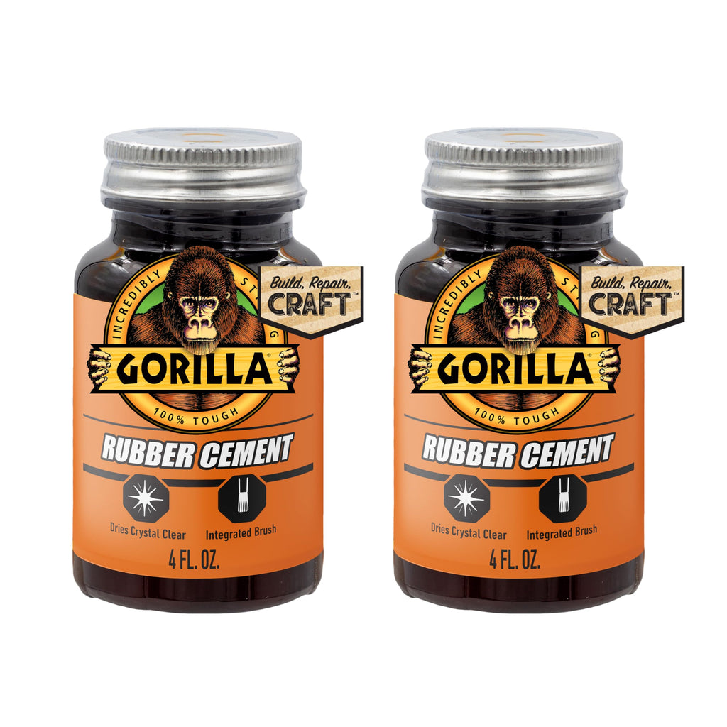 Gorilla Rubber Cement with Brush Applicator, Photo Safe, 4 fl oz, 2-Pack