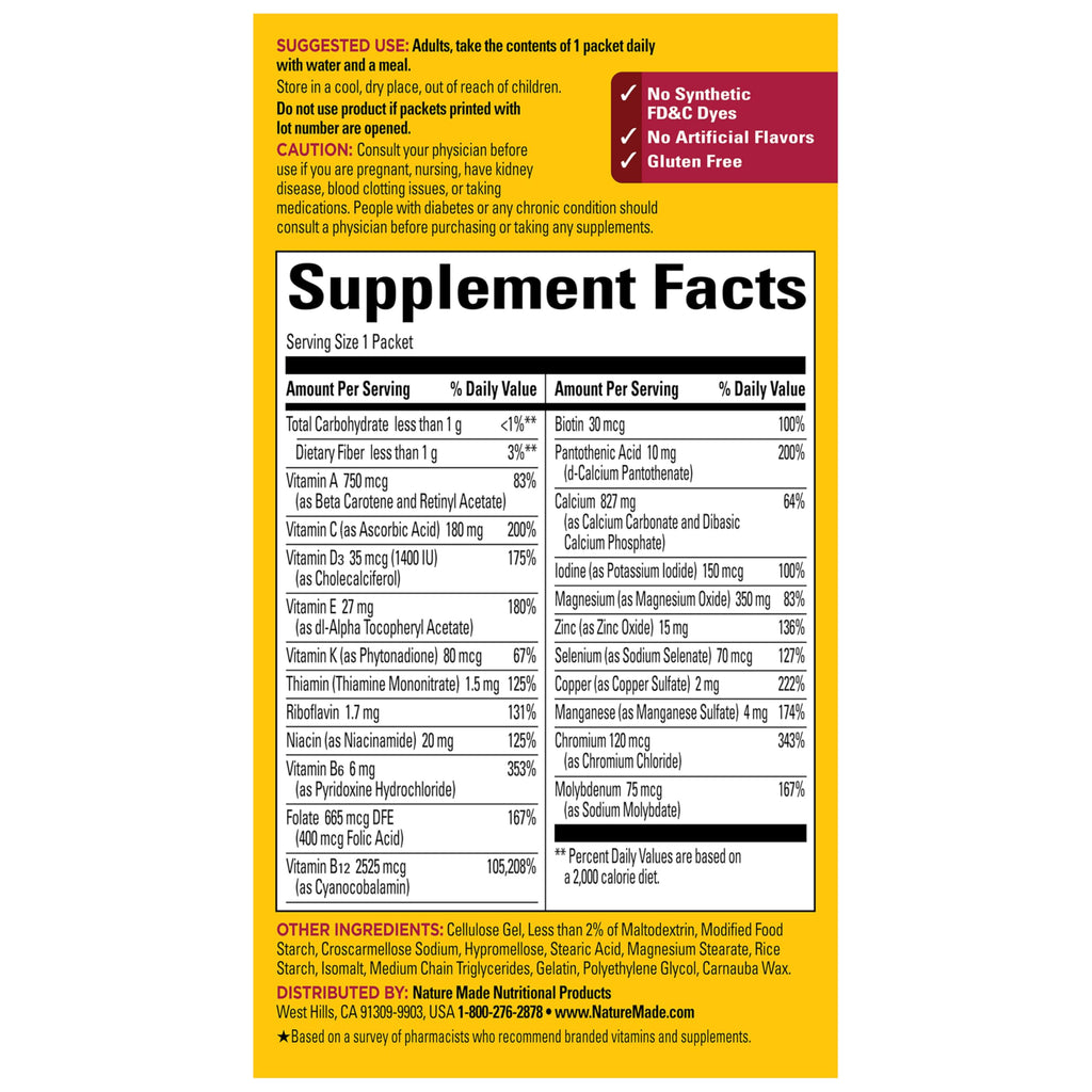 Nature Made GLP-1 Companion Health Pack, 30 Count | Nutritional Support for Weight Loss Diets, Multivitamin for Women and Men, Magnesium, Calcium, Vitamin D & B12, 30 Packets