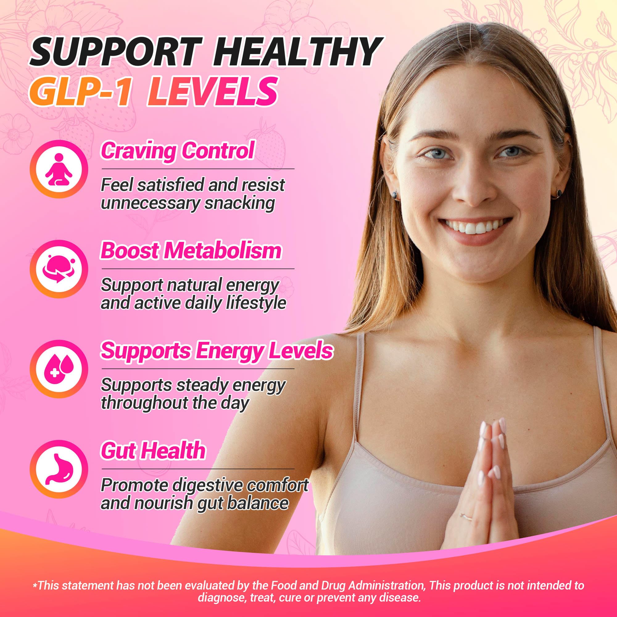 GLP-1 Cutting Drink Mix, 5-HTP, FOS, Yerba Mate, Magnesium, 30 Servings | Supports Satiety Signaling, Energy & Gut Health | Strawberry Açaí Flavor