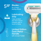 Gillette Venus Extra Smooth Sensitive Gold Women's Razor Handle + 2 Blade Refills, includes Shower Holder