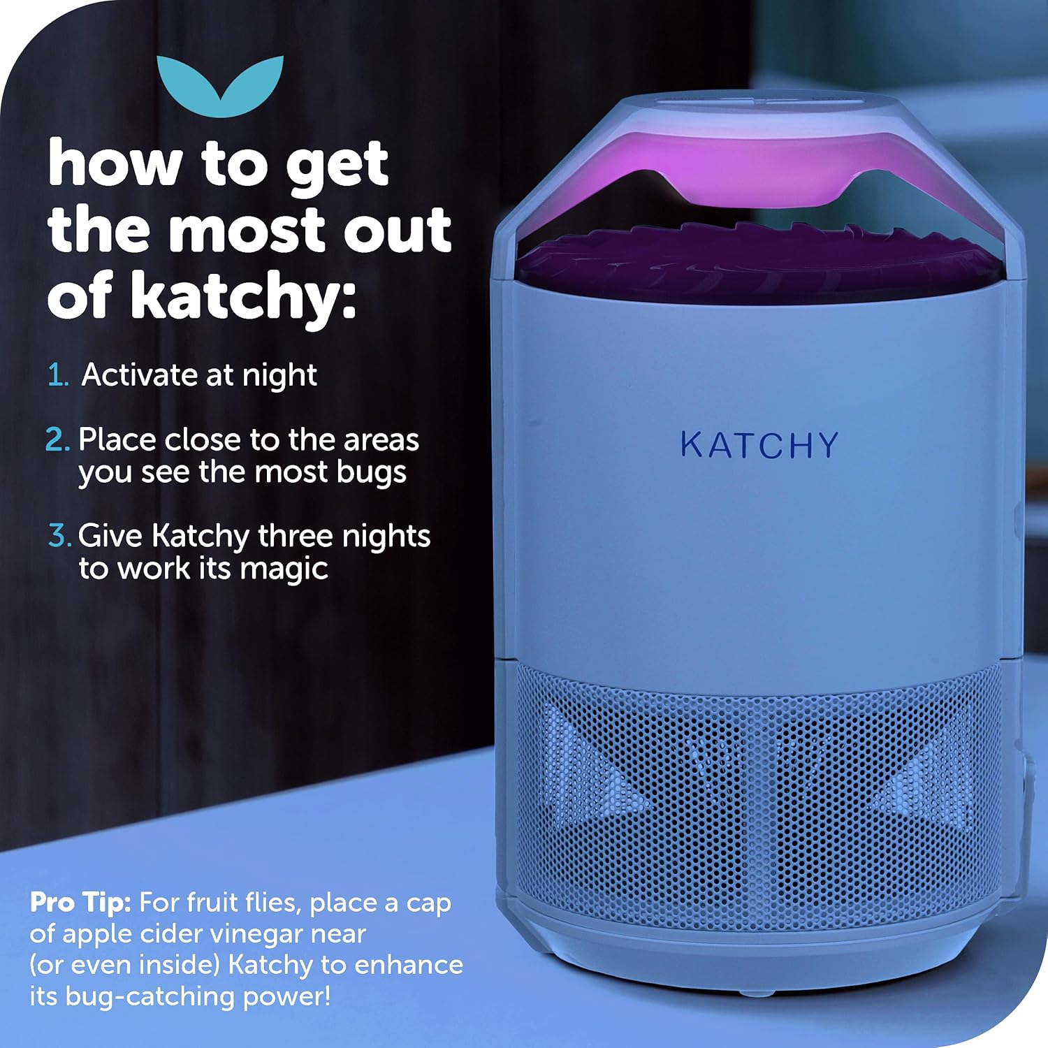 Buy now Katchy Indoor Insect Trap - Catcher & Killer for Mosquitos, Gnats, Moths, Fruit Flies - Non-Zapper Traps for Inside Your Home - Catch Insects Indoors with Suction, Bug Light & Sticky Glue (White) at indiglob india