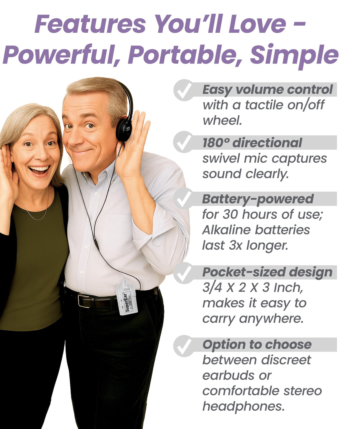 SuperEar SE5000 Hearing Amplifier for Seniors, Sound Amplifier, Headphones
