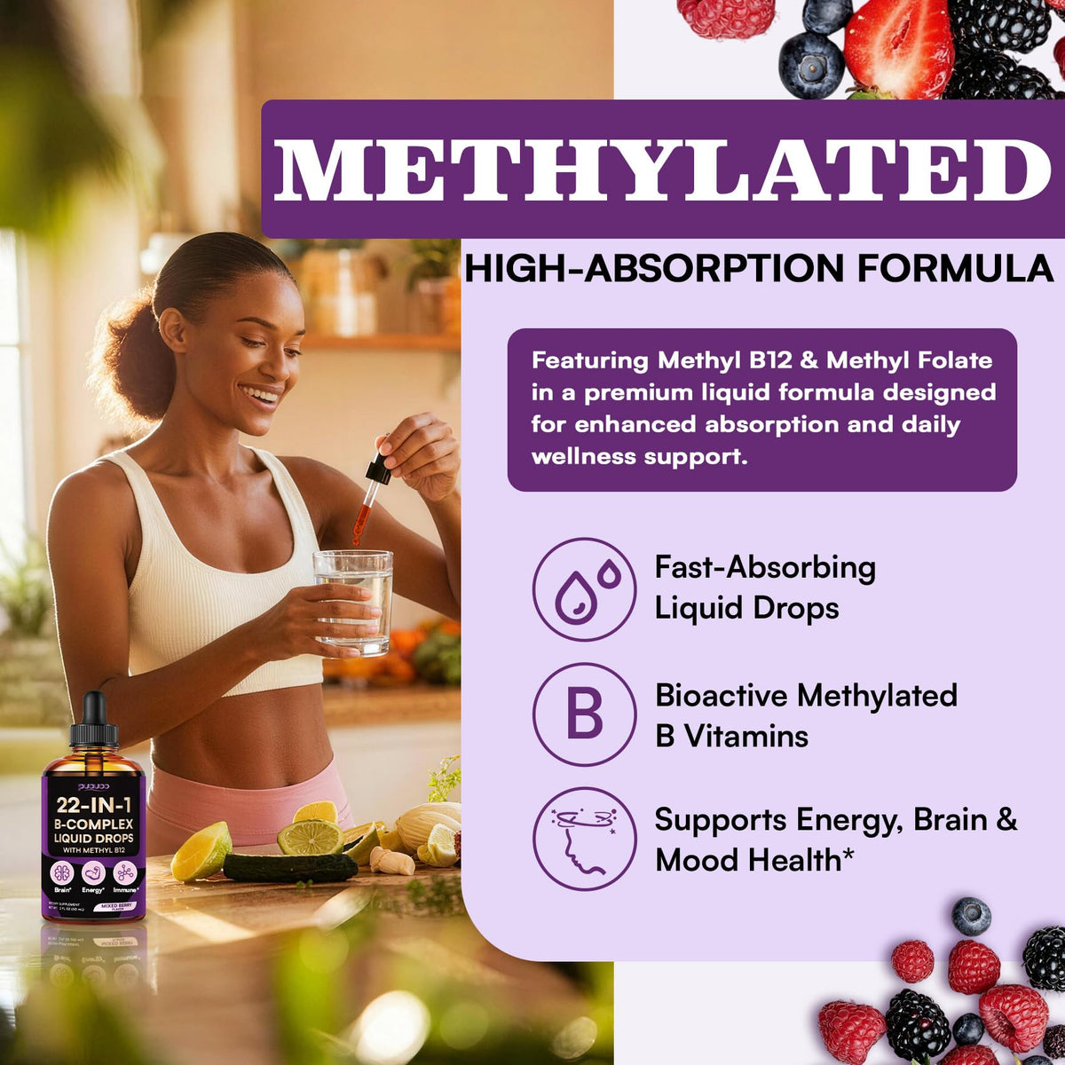 Vitamin B Complex Liquid Drops, 22-in-1 Active B Formula