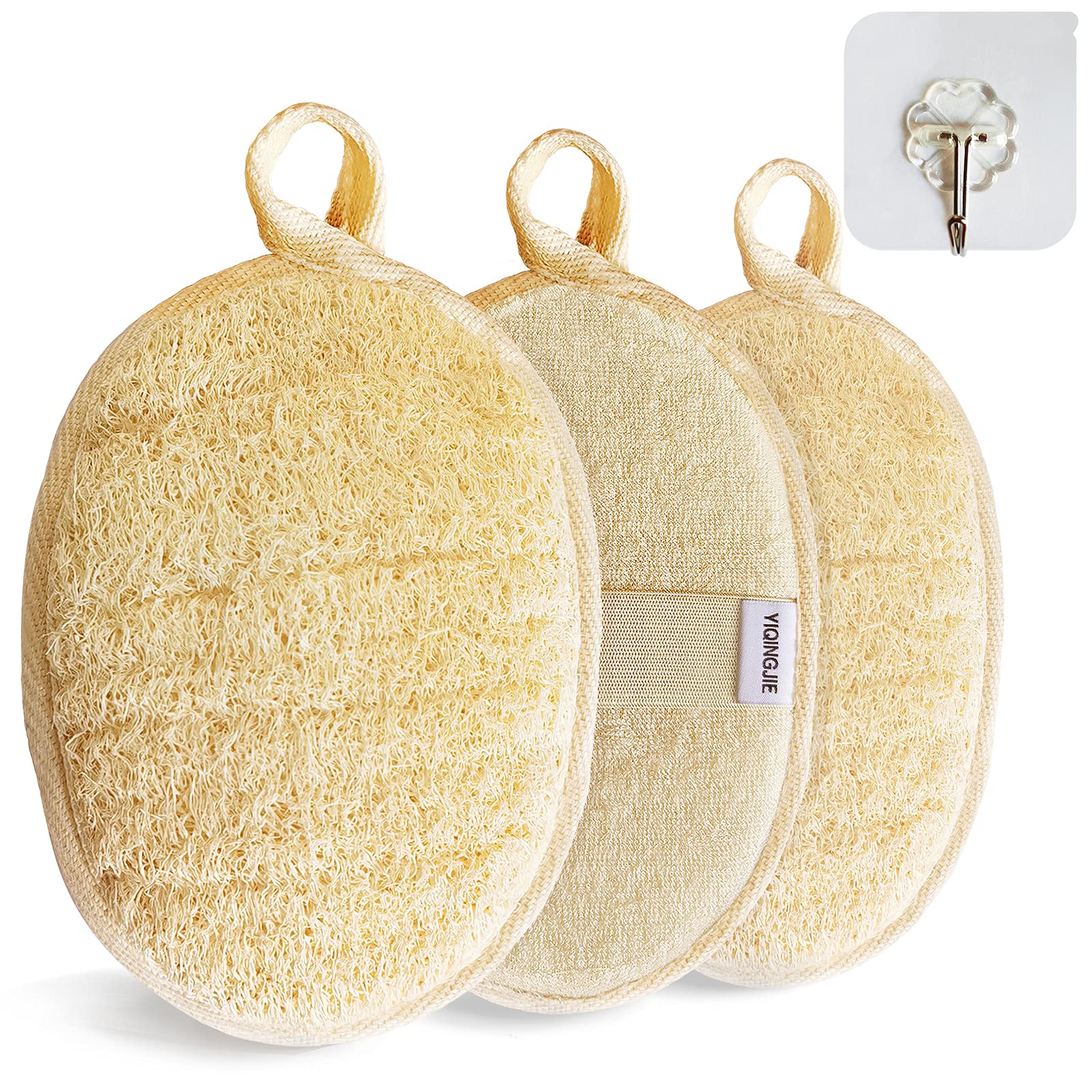 YIQINGJIE Natural Loofah Exfoliating Body Scrubber,4 Pack,Brown | Shower Loofah for Women and Men,Made with Eco-Friendly and Biodegradable Soft Shower Luffa Sponge
