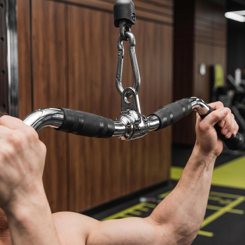 Lat Bar Cable Machine Attachment, Curl Pulldown Bar with Full Rotation and Rubber Handle for Gym, Strength Workout, Body Training, Muscle Building, 30 Inch