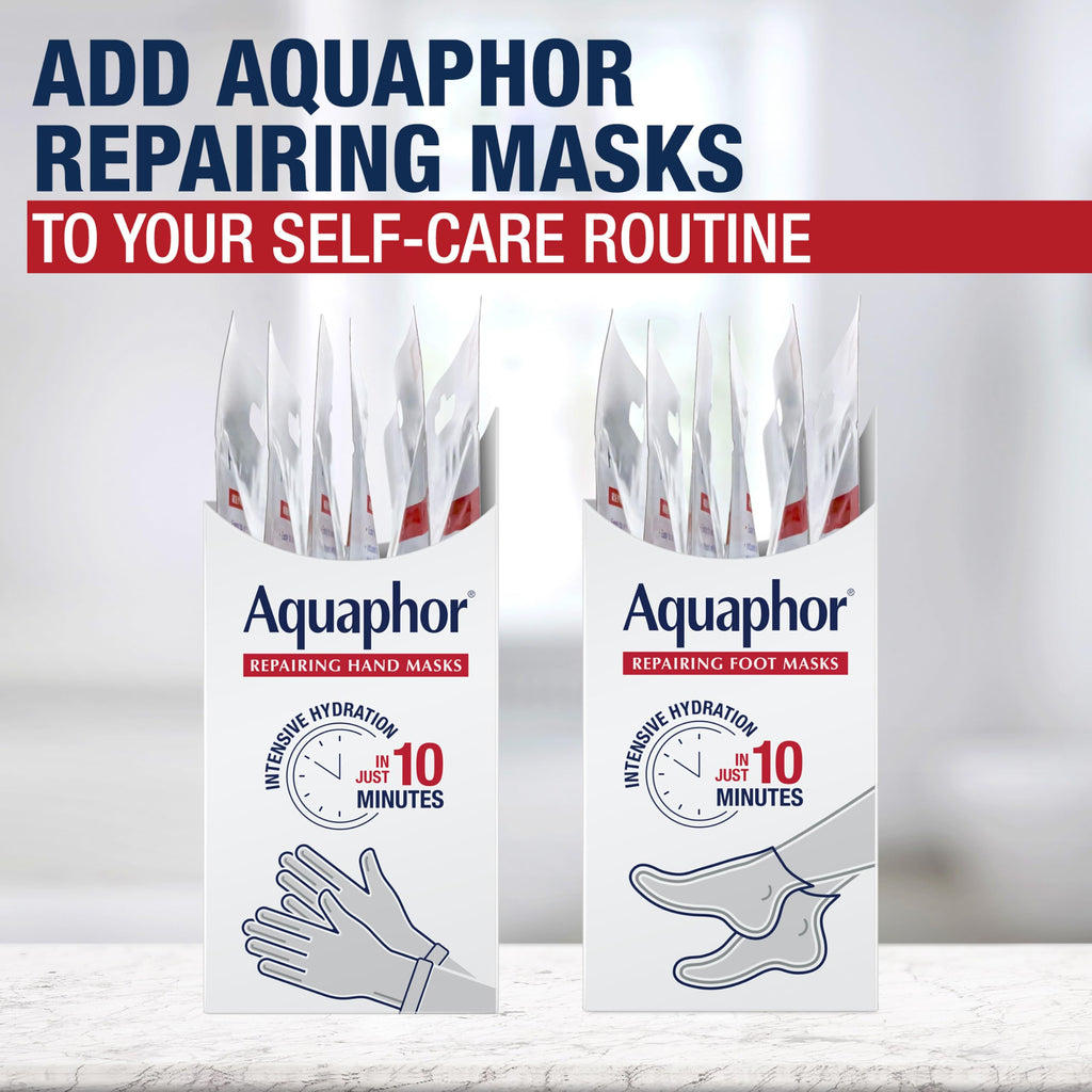 Aquaphor Advanced Therapy Repairing Foot Masks, 6 Masks x 0.7 FL OZ | Moisturizing Socks for Dry Feet, Hydrating Foot Care Treatment with Avocado Oil and Shea Butter, Paraben and Fragrance Free