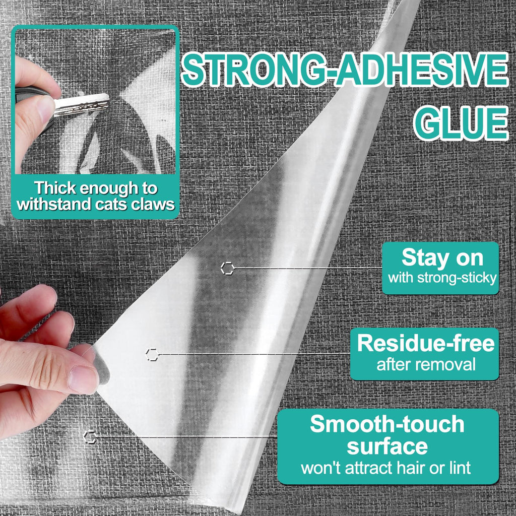 [Thicken Vinyl] Anti Cat Scratch Furniture Protector, Single-Sided Sticky Couch Protector for Cats, Flexible Couch Corner Guard Under Cats Claw, Cat Scratch Deterrent Tape-(160" x 12.4")