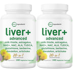 Liver Advanced+, 240 Veggie Capsules | 20-in-1 Complex with Milk Thistle, Dandelion, NAD, NAC, ALA, TUDCA, Glutathione, Artichoke, Turmeric, & Astragalus | Non-GMO, Gluten Free