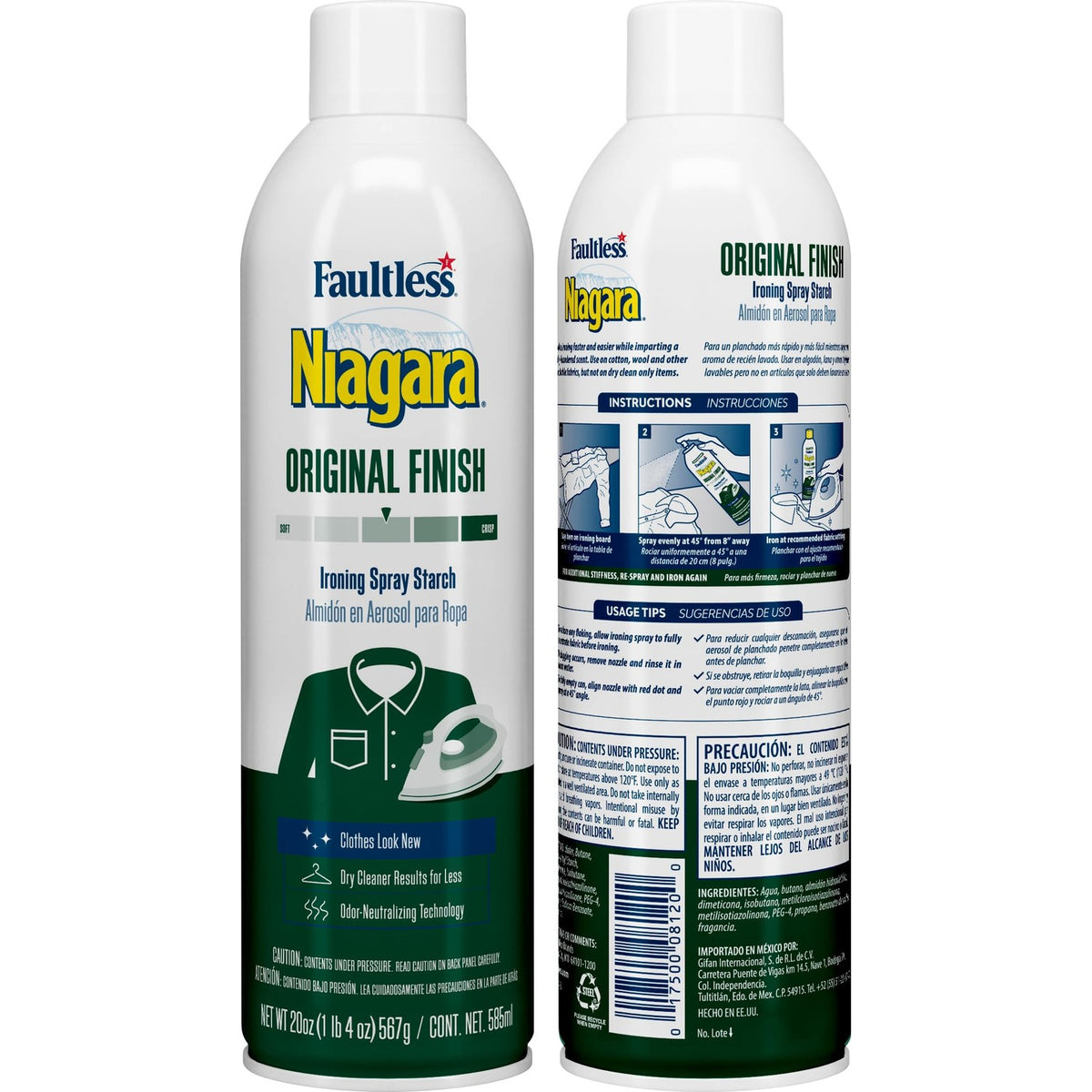 Niagara Original Hold Spray Starch for Clothes, Wrinkle Remover & Ironing Aid with Fresh Scent, Crisp Finish, No Flaking or Clogging, 20 oz Cans (Pack of 4)