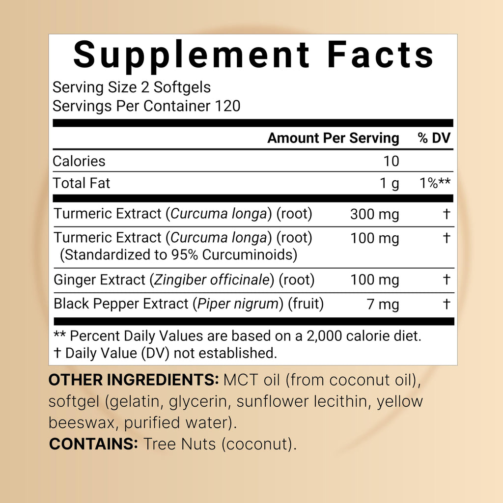 Turmeric Curcumin Supplement with Black Pepper & Ginger | 95% Curcuminoids | 240 Softgels with MCT Oil for Better Absorption (120 Day Supply)