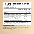 Turmeric Curcumin Supplement with Black Pepper & Ginger | 95% Curcuminoids | 240 Softgels with MCT Oil for Better Absorption (120 Day Supply)