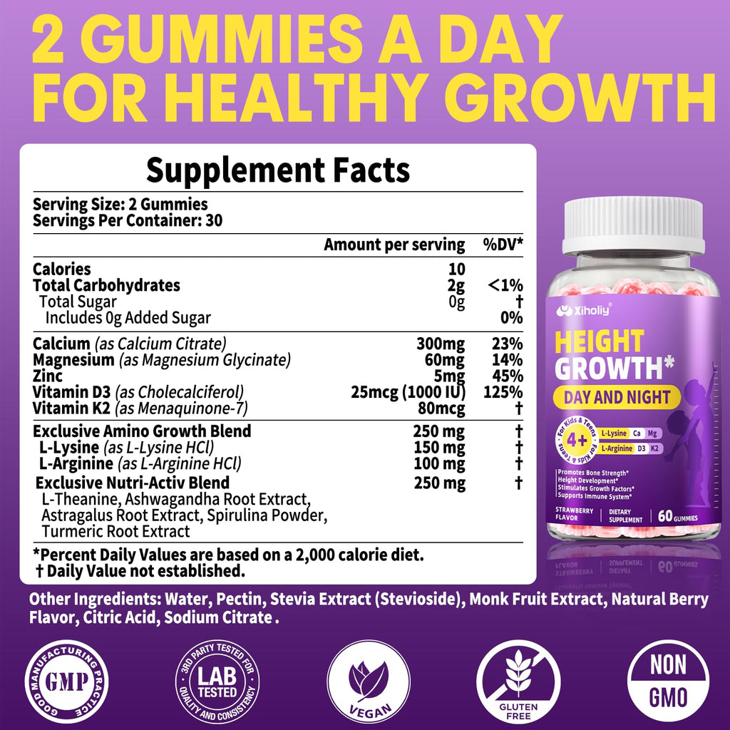 Height Growth Gummies for Kids & Teens - Natural Vitamin Growth Supplement