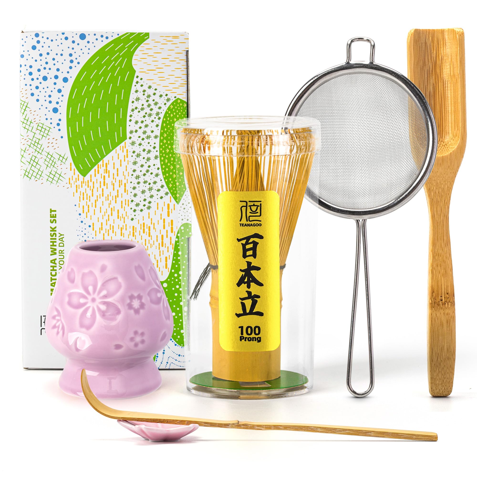 Buy now TEANAGOO MA-01 Japanese Matcha Ceremony Accessory, Matcha Whisk (Chasen), Traditional Scoop (Chashaku), Tea Spoon, Whisk Holder, The Perfect Set to Prepare a Traditional Cup of Matcha.… 6-PCS Purple Sakura Set at indiglob india