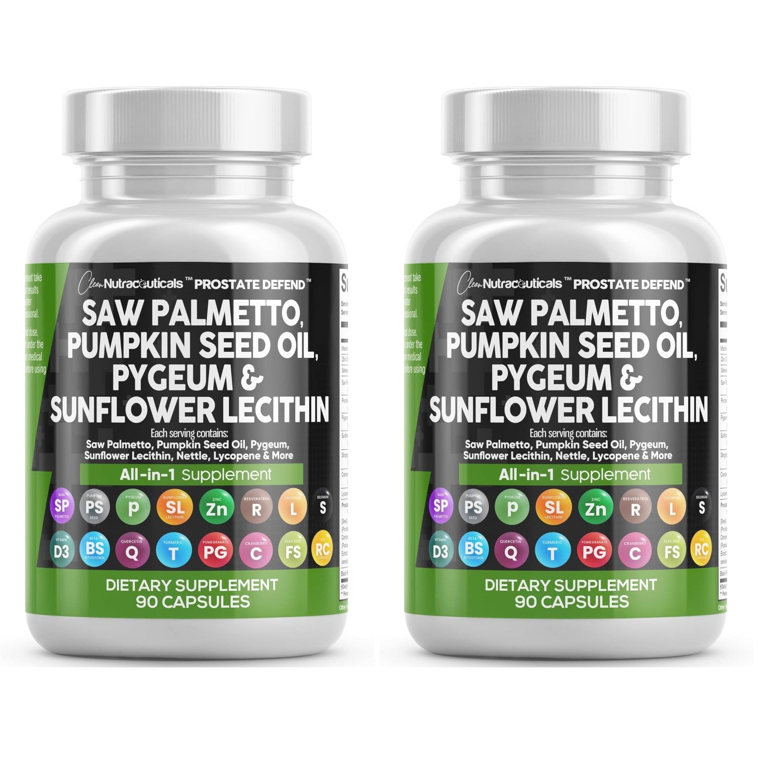 Clean Nutraceuticals Saw Palmetto Pumpkin Seed Oil Pygeum Sunflower Lecithin Stinging Nettle Cranberry - Prostate Supplements for Men with Lycopene - 90 Caps