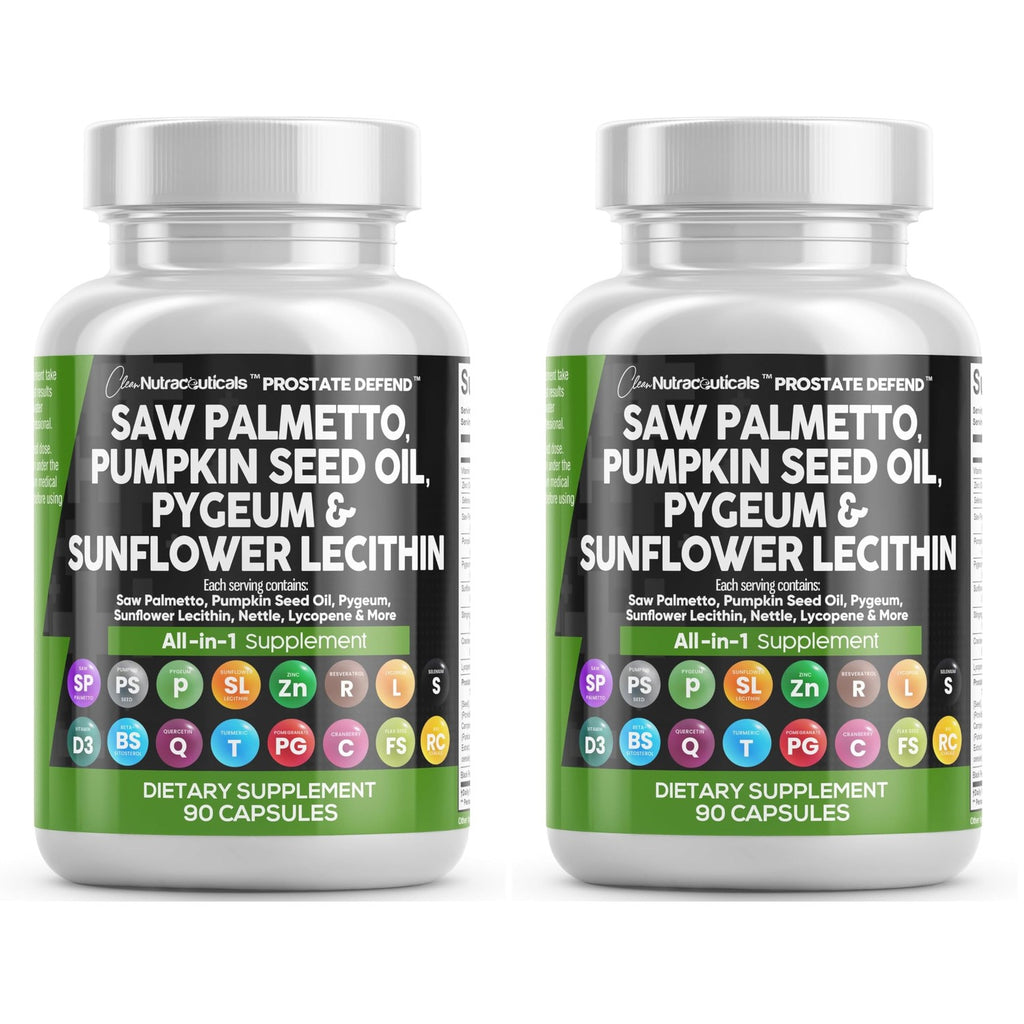 Clean Nutraceuticals Saw Palmetto Pumpkin Seed Oil Pygeum Sunflower Lecithin Stinging Nettle Cranberry - Prostate Supplements for Men with Lycopene - 90 Caps