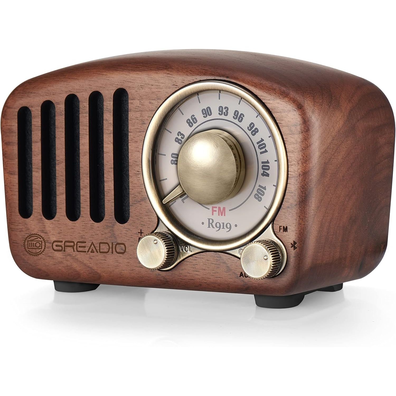 Buy now Vintage Greadio Walnut Wood Bluetooth Speaker Radio - Retro Style, Bass Enhancement, Loud Volume, Bluetooth 5.0, MP3 & FM Radio Walnut at indiglob india