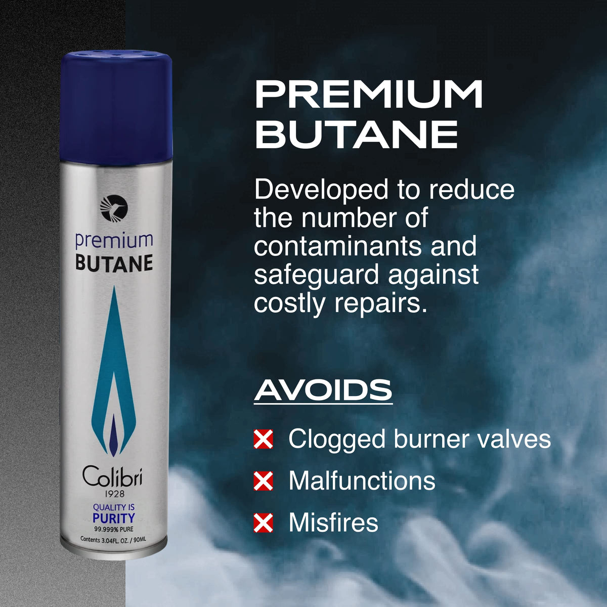 Colibri Premium Butane Fuel Refill for Lighters, Butane Torch Replacement Canisters, 99.999% Pure Butane Refill Fluid for Lighters, 90ml (3.04fl oz) Cans, Pack of 3