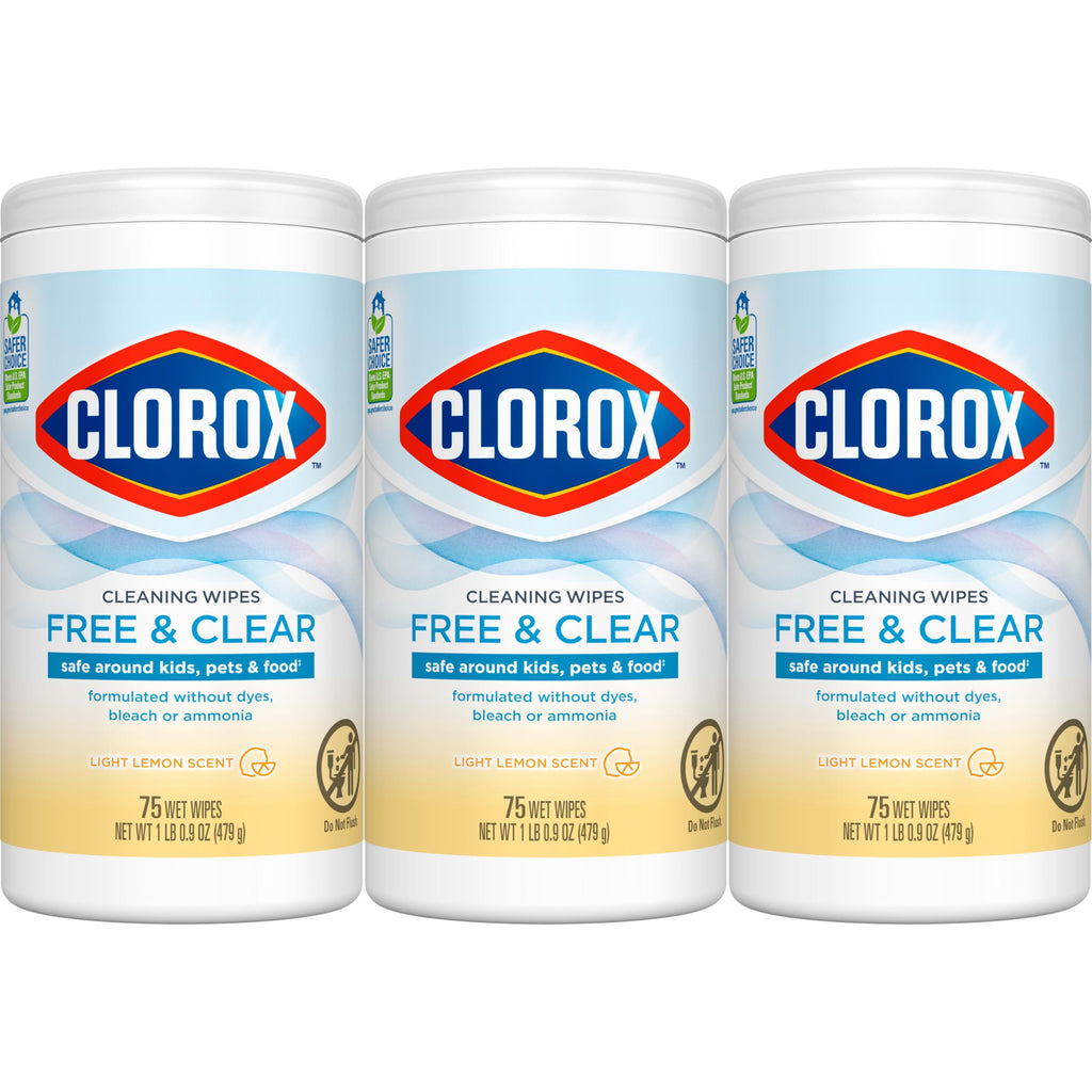 Buy now Clorox Free & Clear Cleaning Wipes, Light Lemon Scent, 75 Count, Pack of 3 (Pack May Vary) at indiglob india