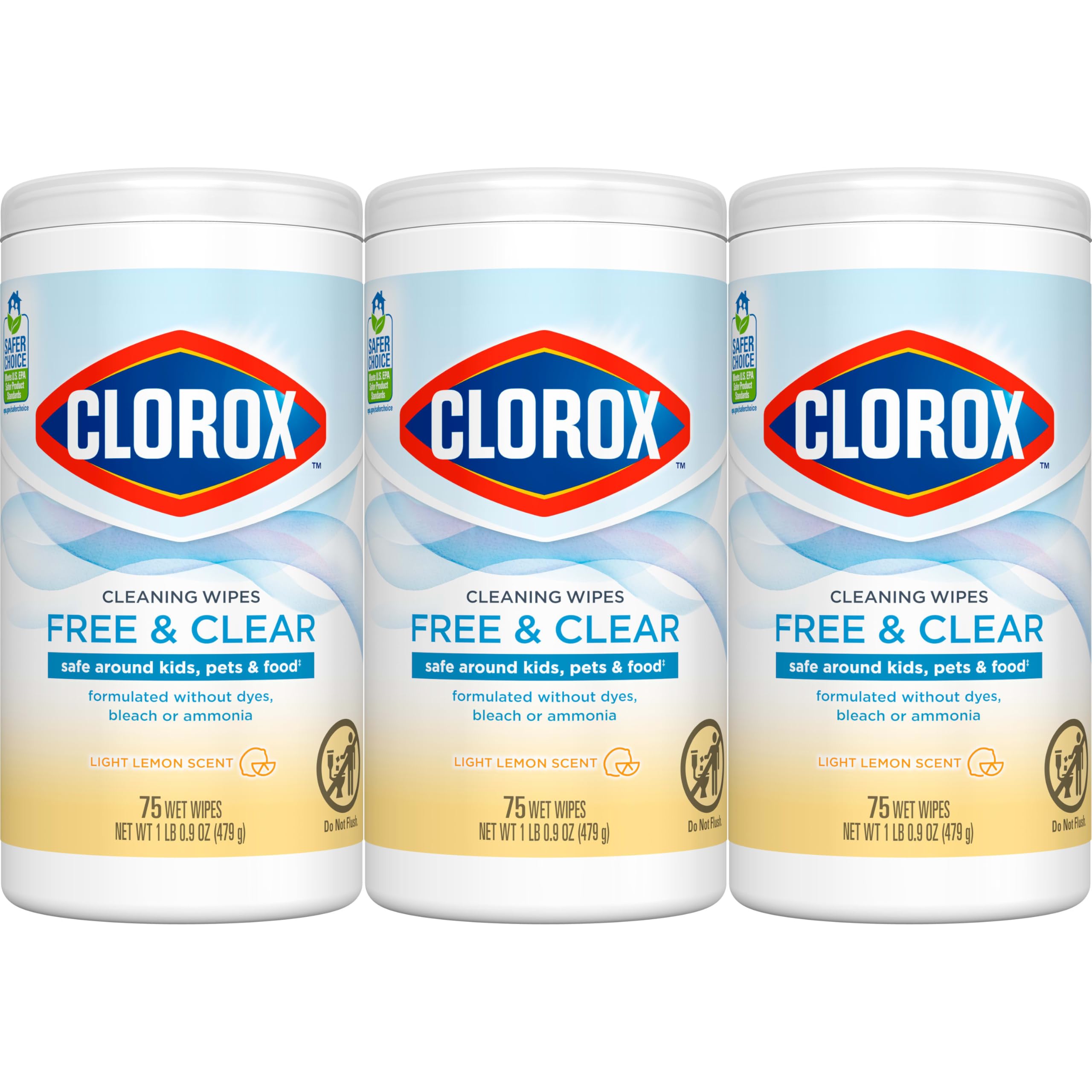 Buy now Clorox Free & Clear Cleaning Wipes, Light Lemon Scent, 75 Count, Pack of 3 (Pack May Vary) at indiglob india