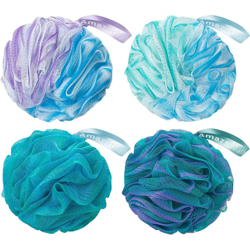 Buy now AmazerBath Loofah Sponge 60g/Piece, Exfoliating Bath Sponge Body Scrubber - Loofa Set of 4 Flower Color (Green-Purple) at indiglob india